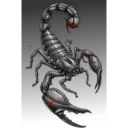 Diseño vectorial de escorpión realista con veneno rojo, estilo oscuro