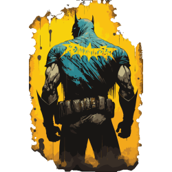 Vector de Batman de espaldas con fondo amarillo texturizado estilo urbano para remeras.