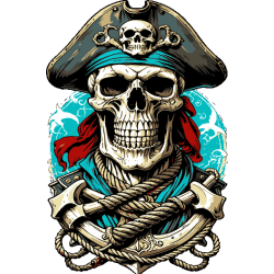 Ilustración vectorial de un cráneo pirata con sombrero de capitán y detalles dorados