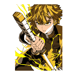 Ilustración vectorial de Zenitsu Agatsuma con rayos amarillos y su katana en posición de ataque.