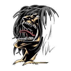 Ilustración vectorial del Titán de Ataque de Eren Jaeger en pleno rugido de perfil.