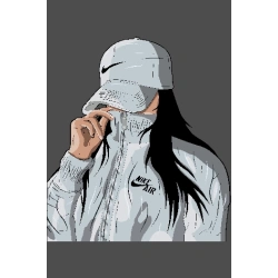 Chica streetwear con gorra y jacket Nike Air blanca, estilo urbano vectorizado