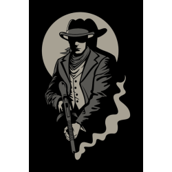 Vaquero del oeste con rifle y traje oscuro