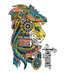 Vector con plumas ce un Guerrero Jaguar con elementos de la serpiente emplumada
