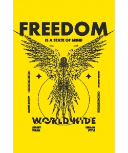 Diseño vectorial de águila wireframe con texto 'Freedom is a state of mind Worldwide', estilo streetwear