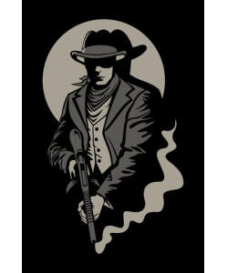 Vaquero del oeste con rifle y traje oscuro
