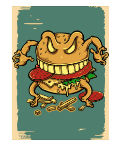 Ilustración vectorial de una hamburguesa de comida rápida con aspecto de monstruo de terror