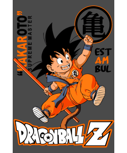 Ilustración vectorial de Goku niño saltando con su báculo sagrado de Dragon Ball Z.