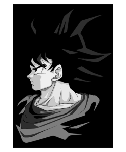 Vector de perfil de Goku con cabello puntiagudo en escala de grises, fondo negro, expresión de determinación