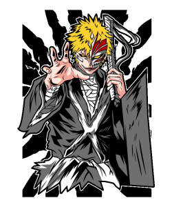 Ilustración vectorial de Ichigo Kurosaki de Bleach portando su máscara Hollow.