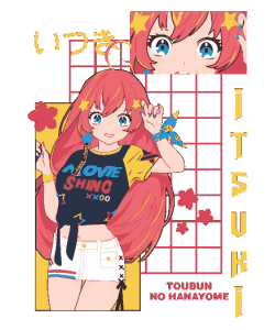 Vector Itsuki Nakano Toubun no Hanayome cabello rosa ojos azules grilla retro flores cerezo estrellas