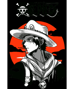Ilustración vectorial de Luffy en Gear 5 con cabello blanco y rayos amarillos en un estilo de anime dinámico