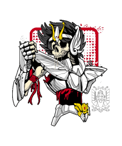 Gráfico oscuro de Seiya Caballero de Pegaso versión esqueleto y armadura rota para estampado DTF.