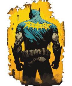 Vector de Batman de espaldas con fondo amarillo texturizado estilo urbano para remeras.