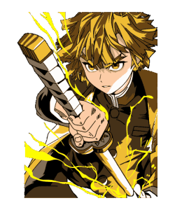 Ilustración vectorial de Zenitsu Agatsuma con rayos amarillos y su katana en posición de ataque.