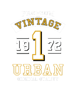 Arte vectorial de estilo universitario deportivo con los textos 'Vintage Urban 1972' en tonos amarillos y blancos.