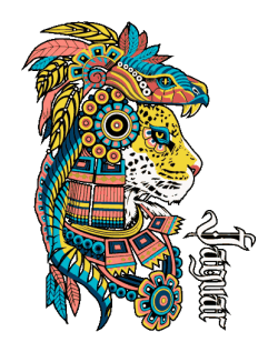 Vector con plumas ce un Guerrero Jaguar con elementos de la serpiente emplumada