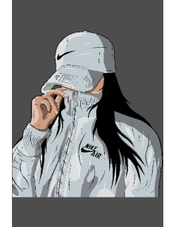 Chica streetwear con gorra y jacket Nike Air blanca, estilo urbano vectorizado