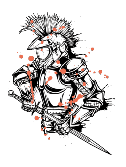 Guerrero samurai con cresta punk y armadura, salpicado de pintura naranja
