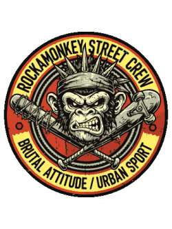 Rock Monkey Street gorila en una etiqueta circular