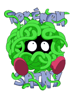 Diseño vectorial de Pokémon Shiny verde (cadenas) con ojos grandes, guantes rojos, texto  estilo caricatura