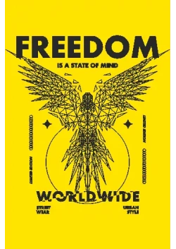 Diseño vectorial de águila wireframe con texto 'Freedom is a state of mind Worldwide', estilo streetwear