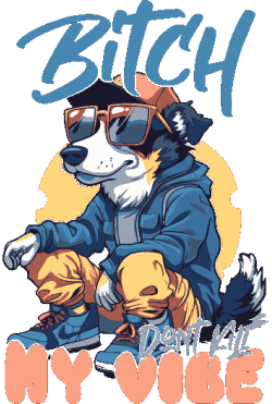 Perro border collie cool con gafas de sol, gorra, hoodie azul y pantalones cargo