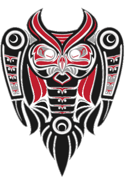 buho-ancestral combinación de negro, rojo y plata
