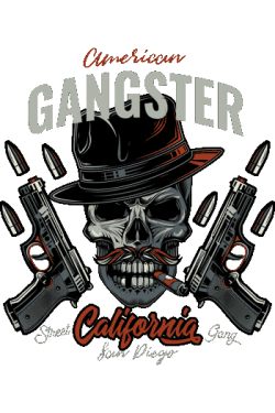 Calavera mafiosa con fedora, puro, pistolas y balas