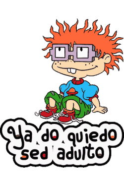 Vector de Chuckie sentado con expresión de miedo, texto 'Ya no quiero ser adulto' en tipografía divertida