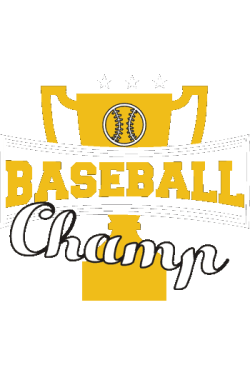  Copa dorada con bate y pelota, acompañado de texto elegante “Baseball Champ”. 
