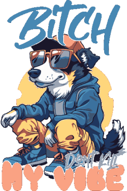 Perro border collie cool con gafas de sol, gorra, hoodie azul y pantalones cargo