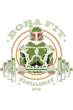 Vector Boba Fett levantando barra diseño circular estilo parche vintage tipografía Boba Fit Mandalorian