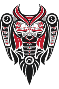buho-ancestral combinación de negro, rojo y plata