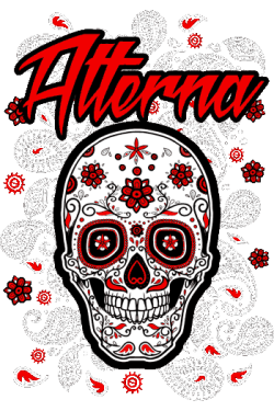 Calavera tradicional mexicana decorada con flores rojas