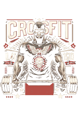 Vector crossfit atleta calavera musculoso levantando barra tipografía bold estilo vintage