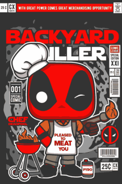 Deadpool convertido en chef asador con gorro de cocinero
