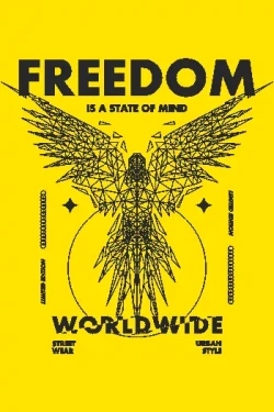 Diseño vectorial de águila wireframe con texto 'Freedom is a state of mind Worldwide', estilo streetwear