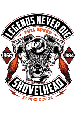 Diseño vectorial de moto chopper con cráneo, alas y cadena, texto 'Biking is not a hobby it's my way of life
