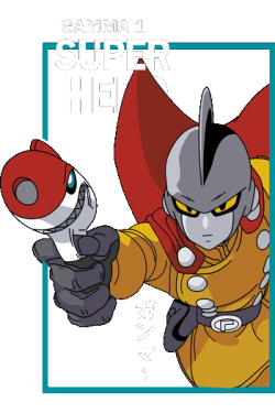 Ilustración vectorial de Gamma 1 de Dragon Ball Super Hero apuntando con su pistola rayo.