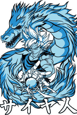 Goku en Ultra Instinto con el dragón Shenron azul gigante envolviéndolo