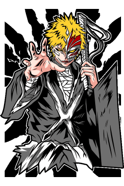 Ilustración vectorial de Ichigo Kurosaki de Bleach portando su máscara Hollow.