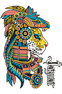 Vector con plumas ce un Guerrero Jaguar con elementos de la serpiente emplumada