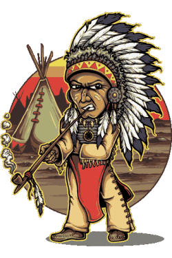 Vector de jefe nativo americano con tocado de plumas, fumando pipa con fondo de tipi