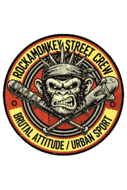 Rock Monkey Street gorila en una etiqueta circular