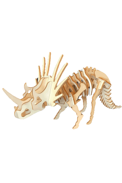 Maqueta 3D armable de esqueleto de Estiracosaurio ceratópsido para corte láser en MDF.