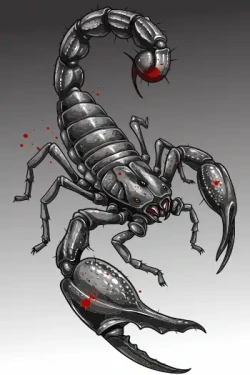 Diseño vectorial de escorpión realista con veneno rojo, estilo oscuro