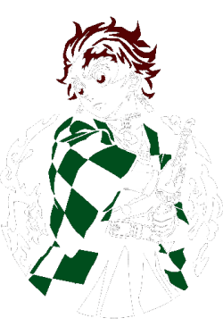 Vector de Tanjiro Kamado de Demon Slayer, manta verde y negra, sosteniendo espada verde, rodeado de llamas blancas