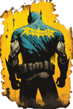 Vector de Batman de espaldas con fondo amarillo texturizado estilo urbano para remeras.