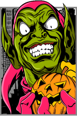 Ilustración vectorial del Duende Verde con bomba de calabaza de Halloween para estampado de camisetas.